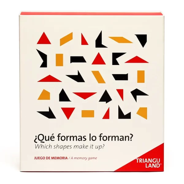 Frente de la caja del juego de memoria "¿Qué formas lo forman?" de Trianguland