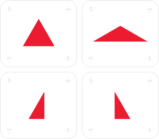 Set de formas de 3 lados de color rojo del juego "¿Qué formas lo forman?" de Trianguland