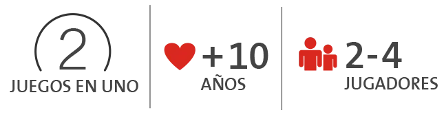 Características destacadas: 2 juegos en 1. Edad sugerida: a partir de 10 años. Cantidad de jugadores: de 1 a 4.