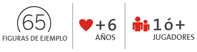 Características destacadas: 65 figuras de ejemplo. Edad sugerida: a partir de 6 años. Cantidad de jugadores: de 2 o más.